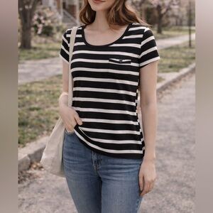 Kenar Black White Striped Top Size Medium Casual Chic Minimalist Everyday Shirt
